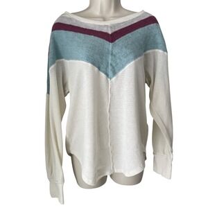 We The Free Chevron Colorblock Thermal Waffle Knit Long Sleeve Top | Women Small